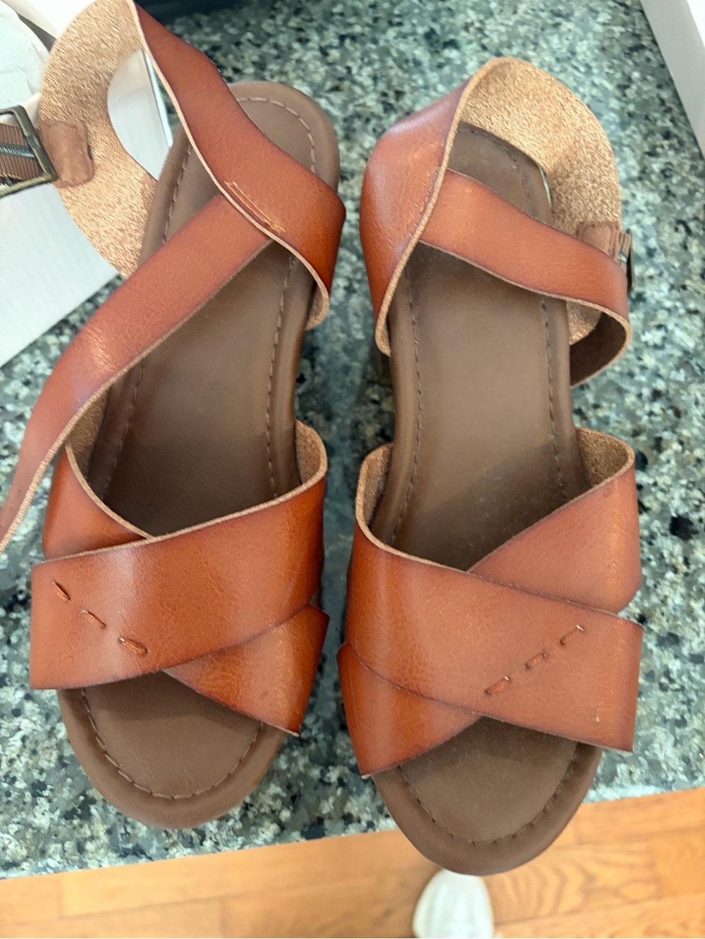 Women's Brown Crisscross Leather Sandals with Ankle Strap
